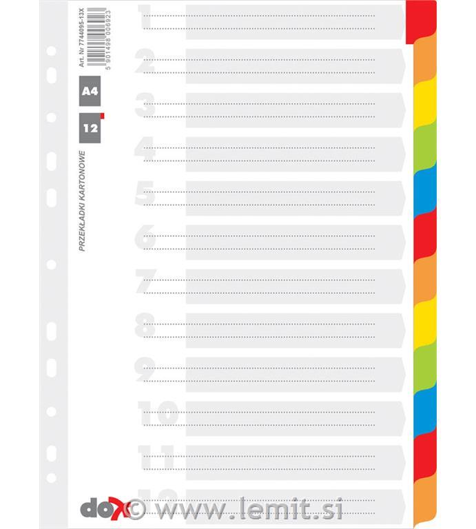 Ločilni listi 1/12 barvni, karton+plast.