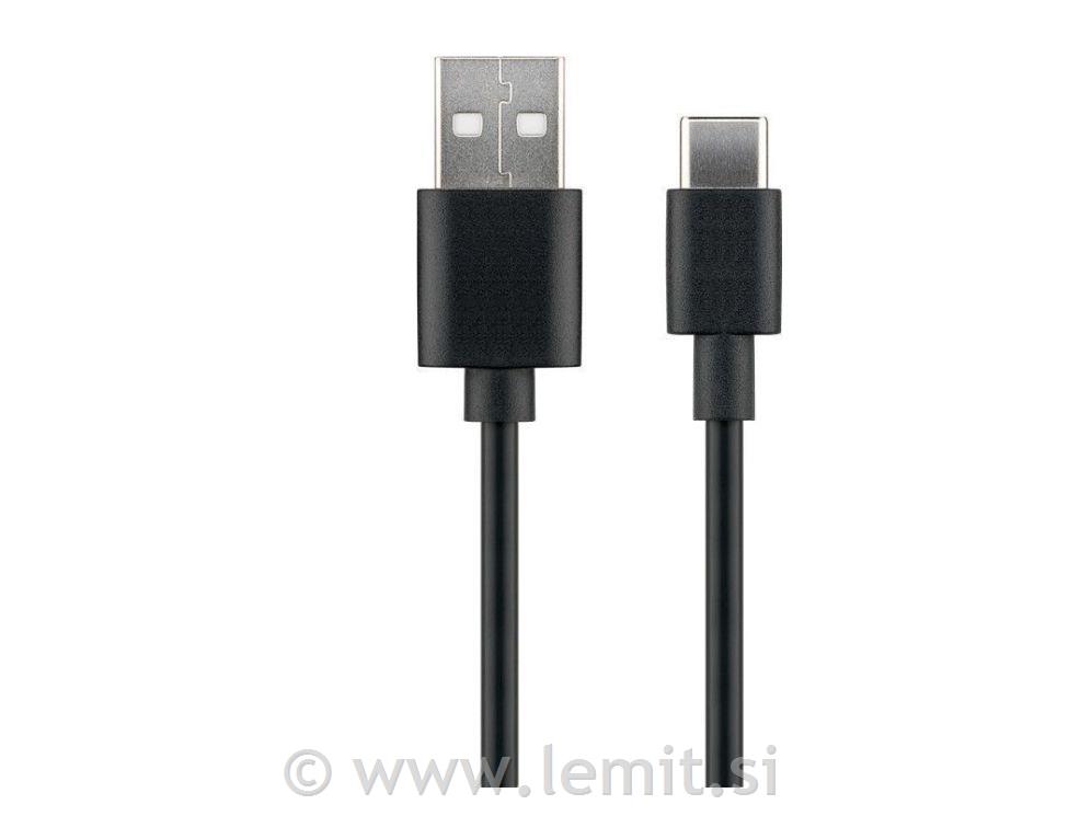 MicroConnet Kabel USB C-A 2.0, 0,5m črn